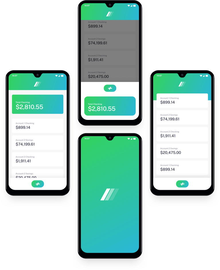 four phones showcasing the app